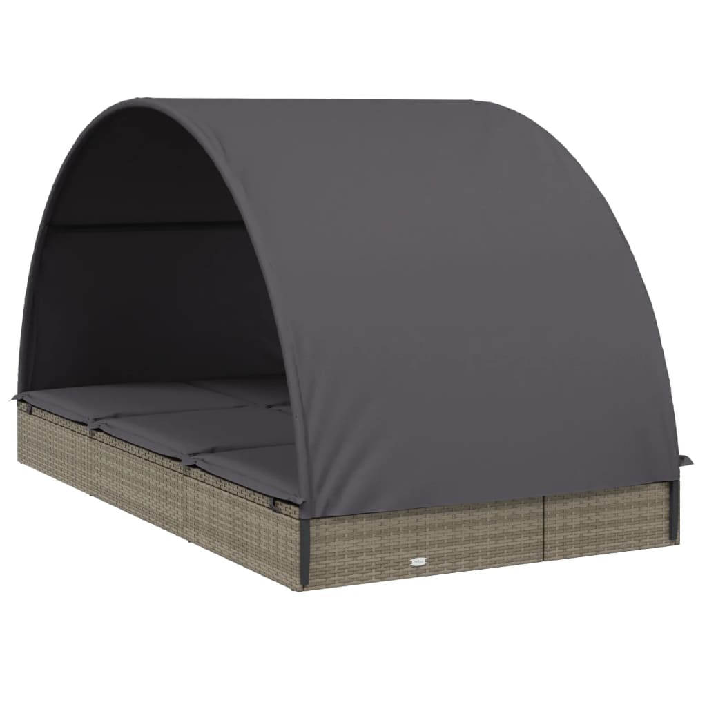 vidaXL Tumbona 2 personas toldo redondo ratán PE gris 211x112x140 cm