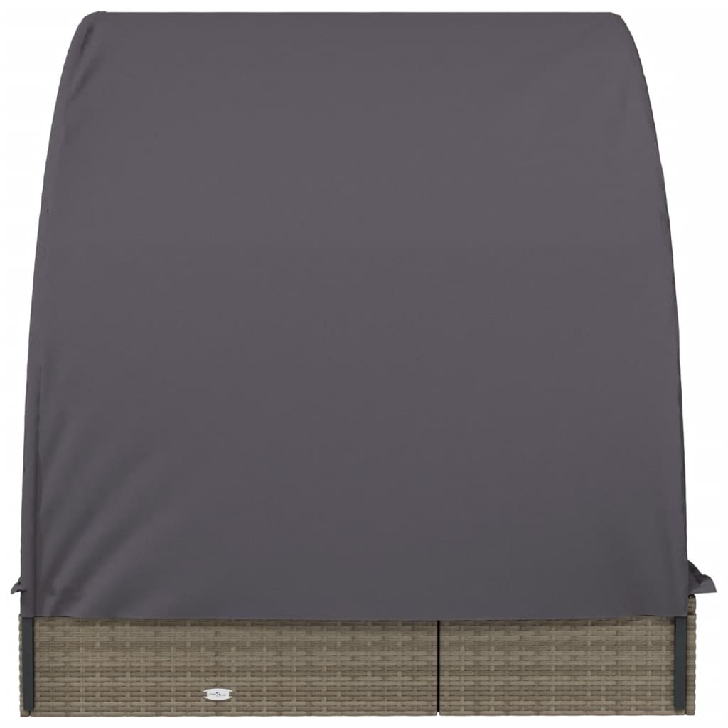 vidaXL Tumbona 2 personas toldo redondo ratán PE gris 211x112x140 cm