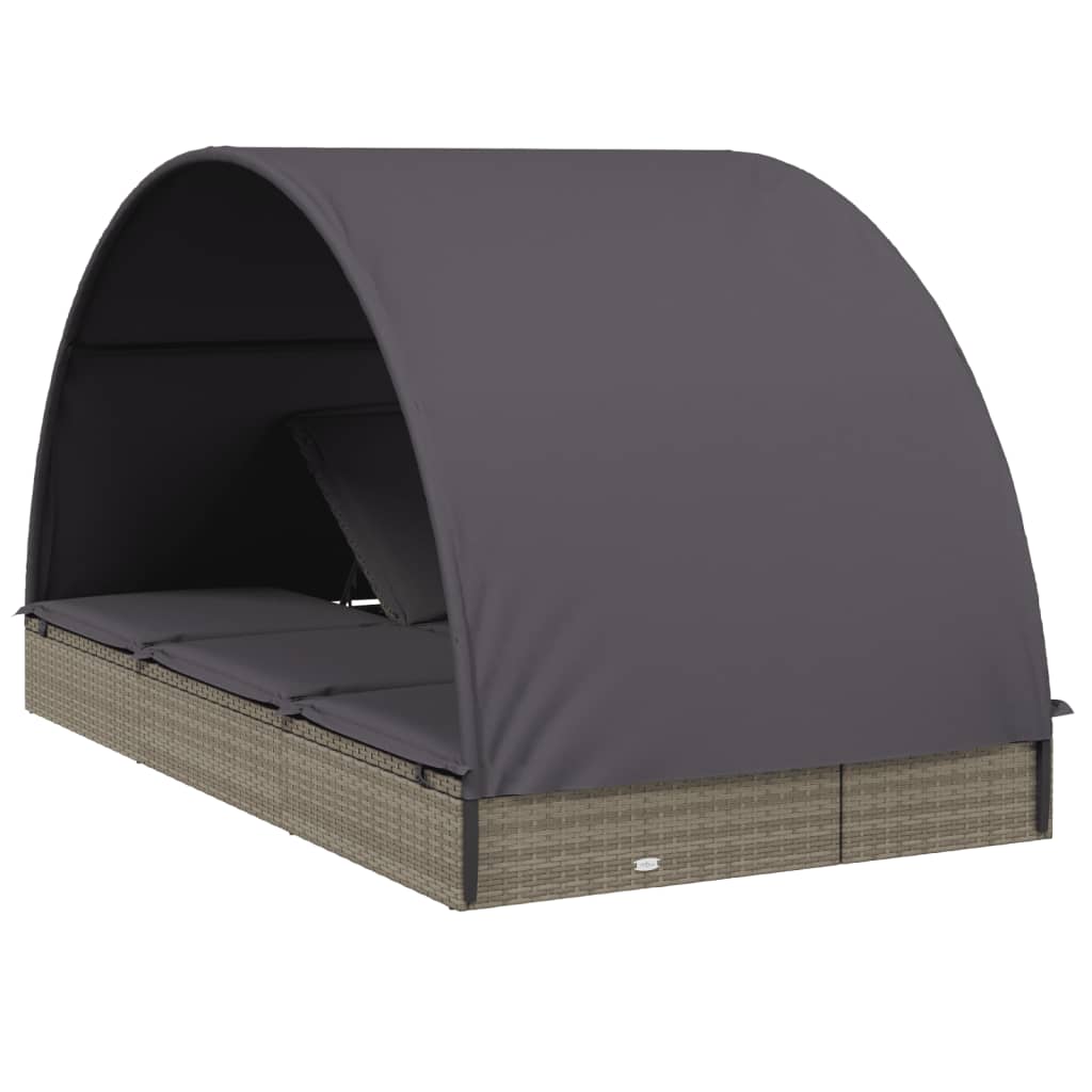 vidaXL Tumbona 2 personas toldo redondo ratán PE gris 211x112x140 cm