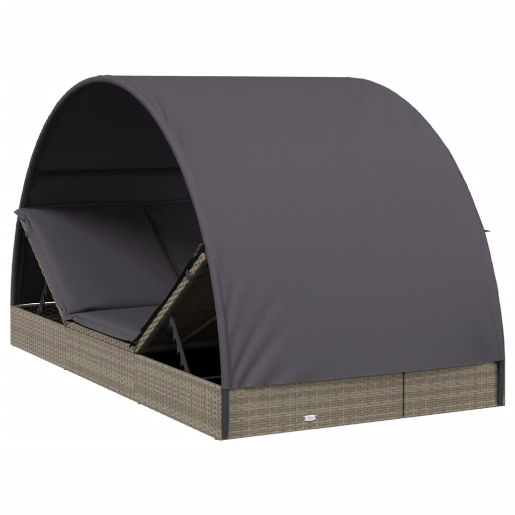 vidaXL Tumbona 2 personas toldo redondo ratán PE gris 211x112x140 cm