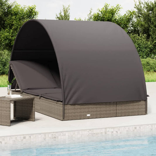 vidaXL Tumbona 2 personas toldo redondo ratán PE gris 211x112x140 cm