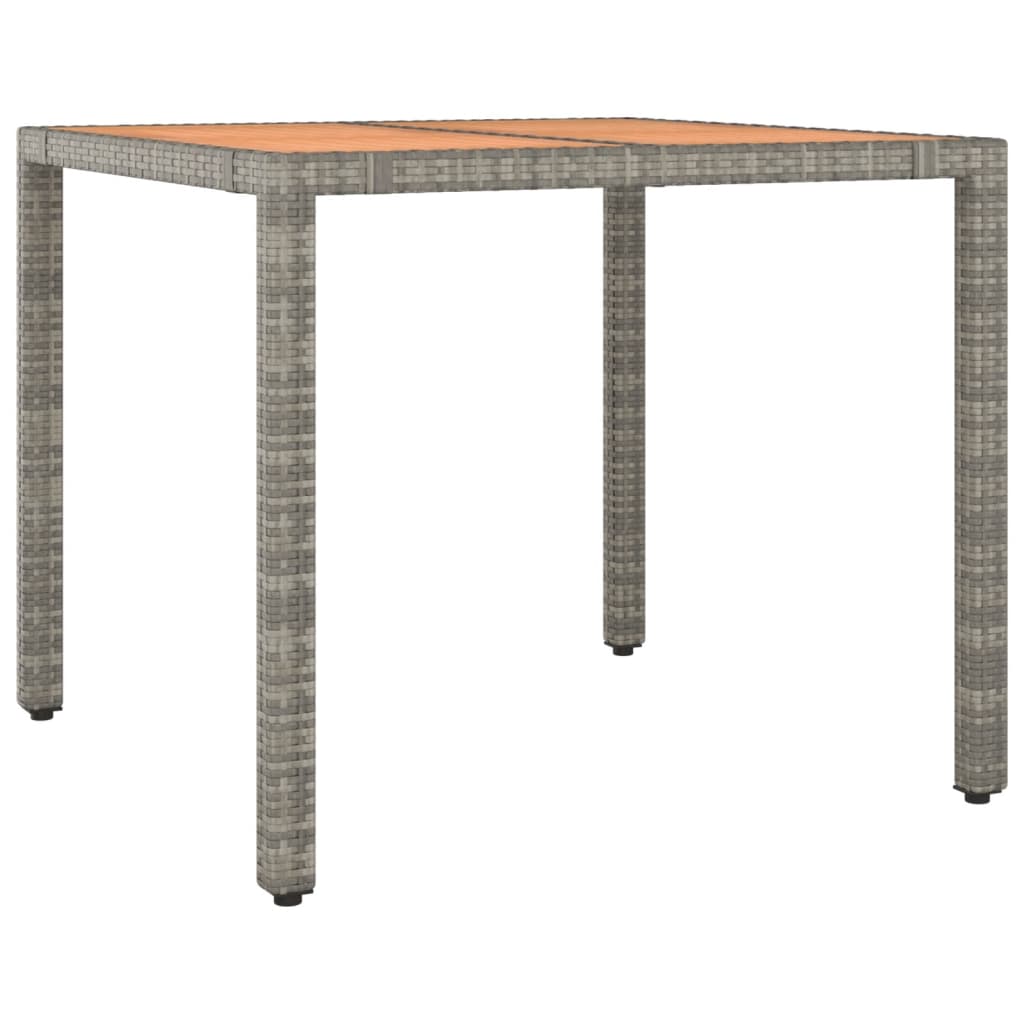 vidaXL Mesa de jardín ratán PE gris y superficie madera maciza acacia