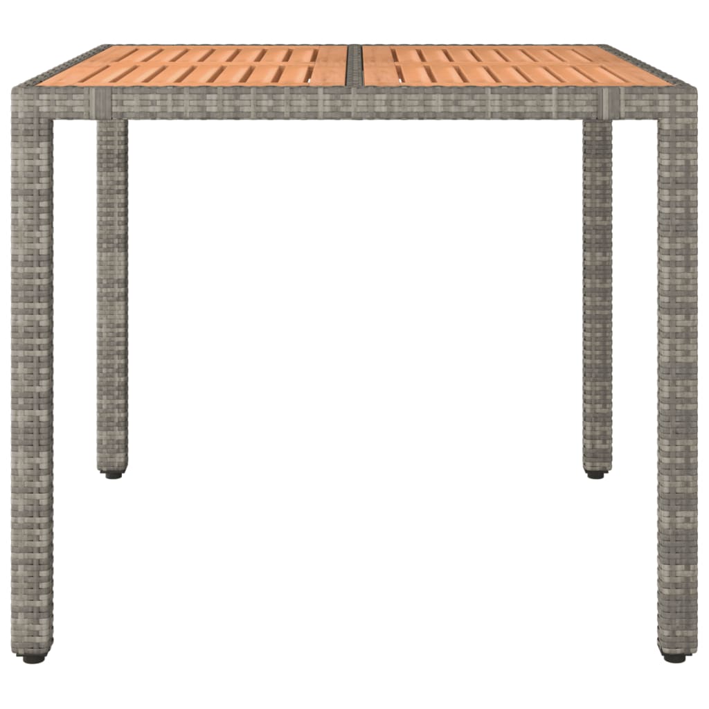 vidaXL Mesa de jardín ratán PE gris y superficie madera maciza acacia