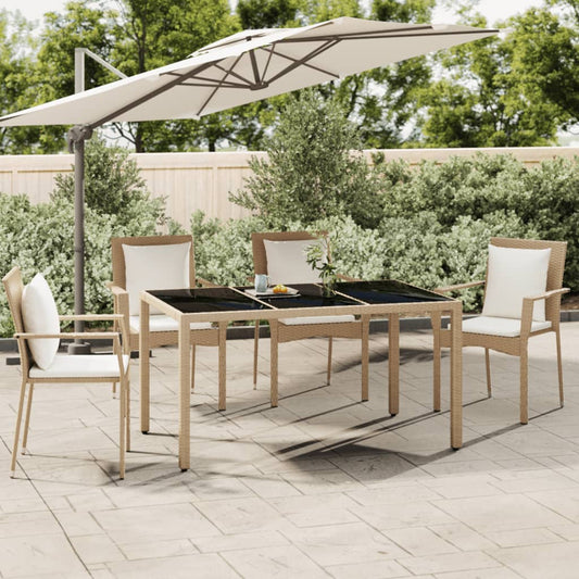 vidaXL Mesa de jardín ratán beige y superficie de vidrio templado