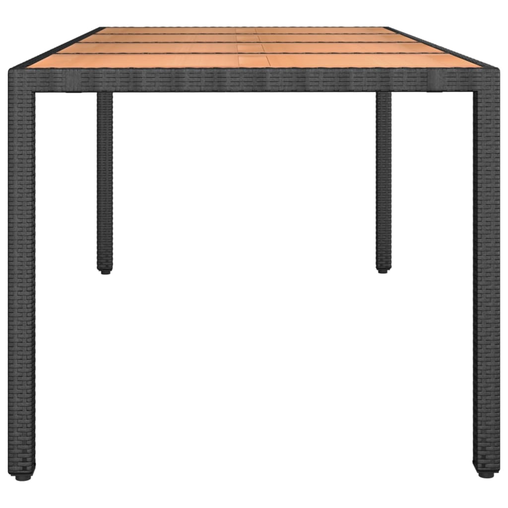 vidaXL Mesa de jardín ratán PE negro y superficie madera maciza acacia