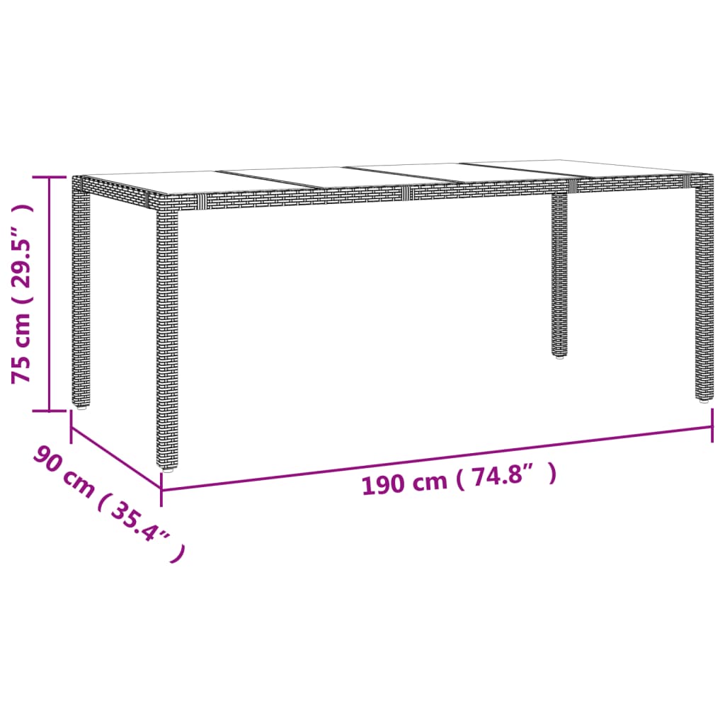 vidaXL Mesa de jardín ratán beige y superficie de vidrio templado