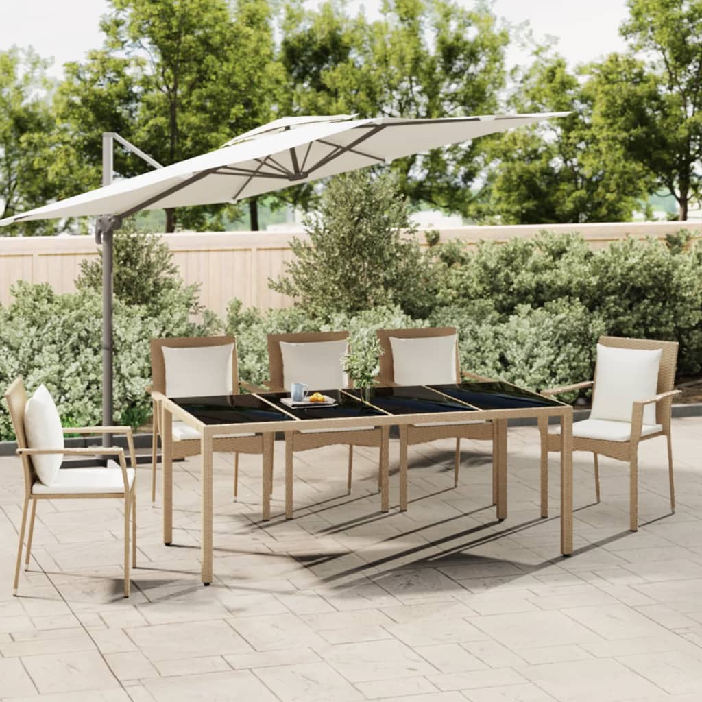 vidaXL Mesa de jardín ratán beige y superficie de vidrio templado