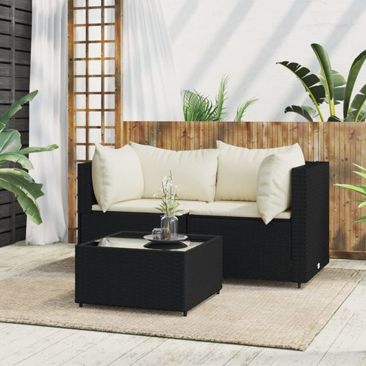 vidaXL Set de muebles de jardín 3 pzas y cojines ratán sintético negro