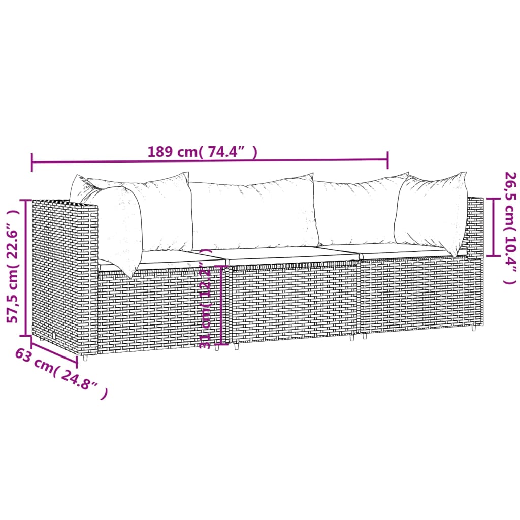 vidaXL Set muebles de jardín 3 piezas y cojines ratán sintético marrón