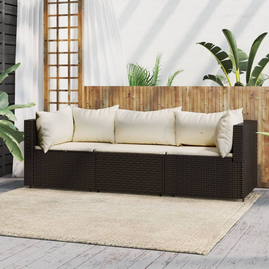 vidaXL Set muebles de jardín 3 piezas y cojines ratán sintético marrón