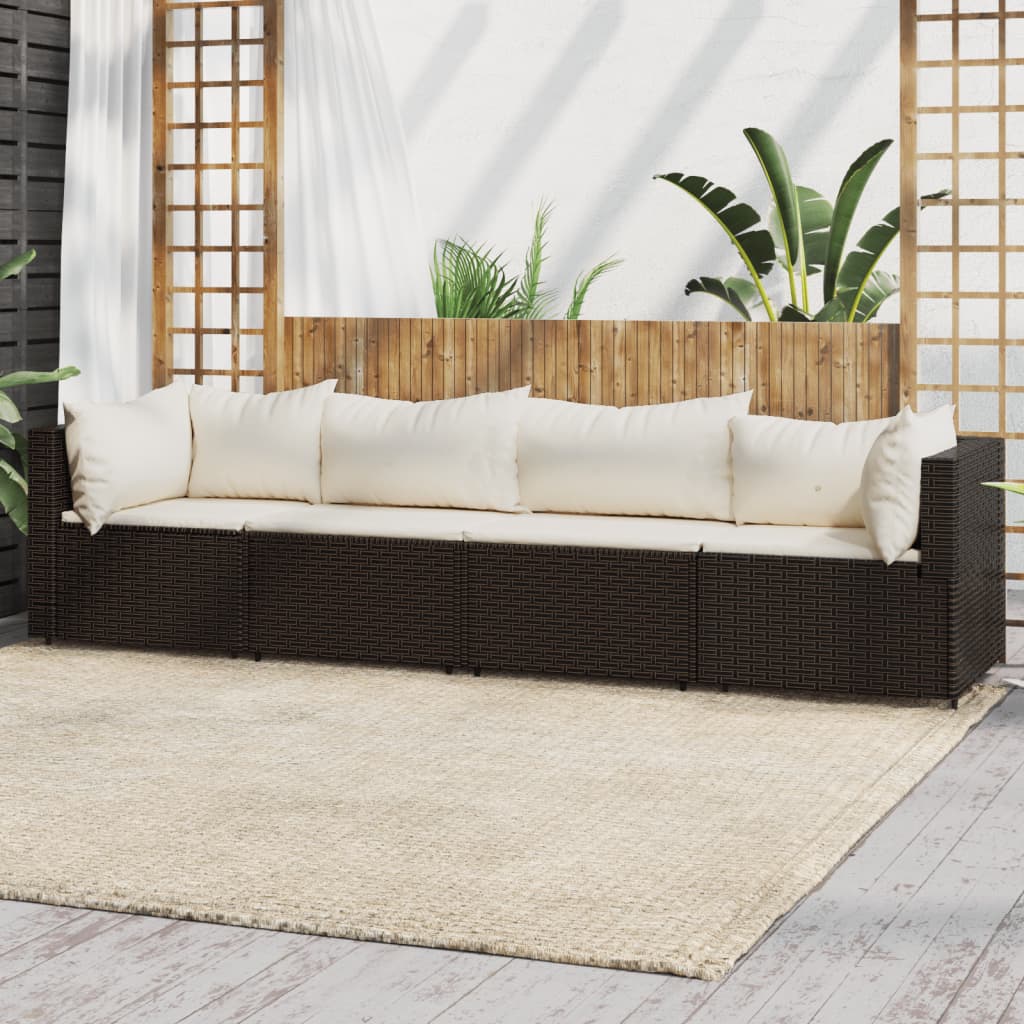 vidaXL Set muebles de jardín 4 piezas y cojines ratán sintético marrón