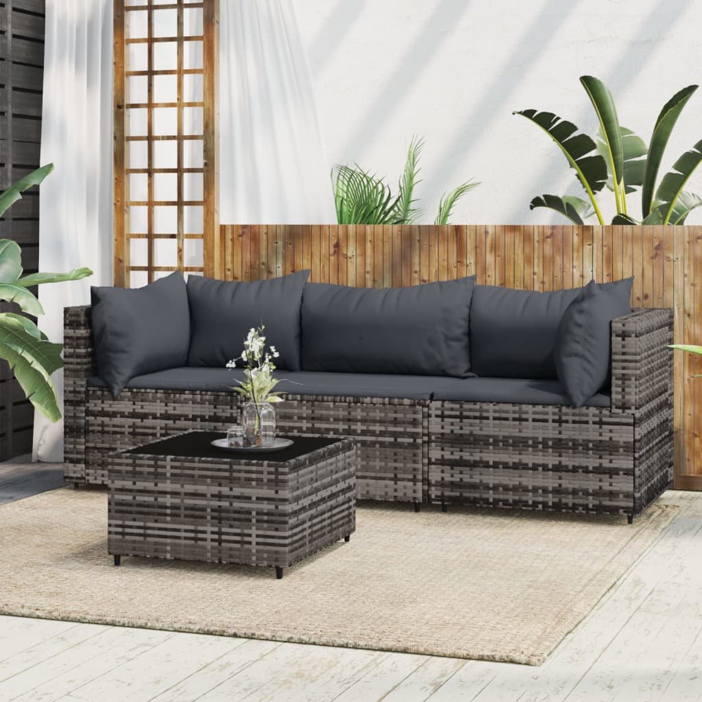 vidaXL Set de muebles de jardín 4 pzas y cojines ratán sintético gris