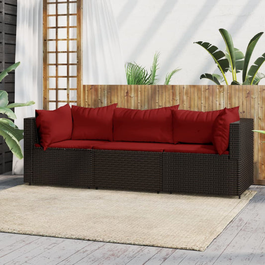 vidaXL Set muebles de jardín 3 piezas y cojines ratán sintético marrón