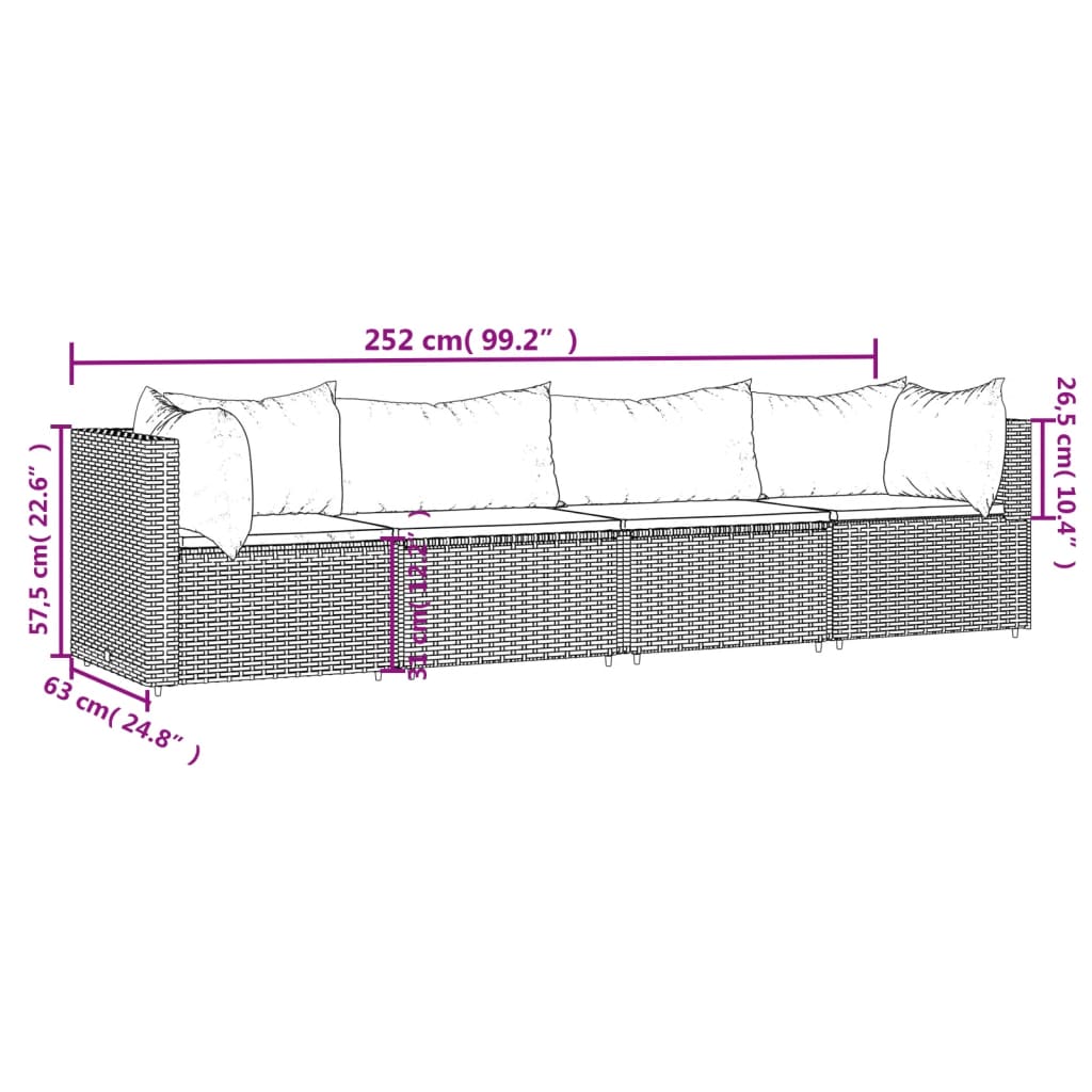 vidaXL Set muebles de jardín 4 piezas y cojines ratán sintético marrón