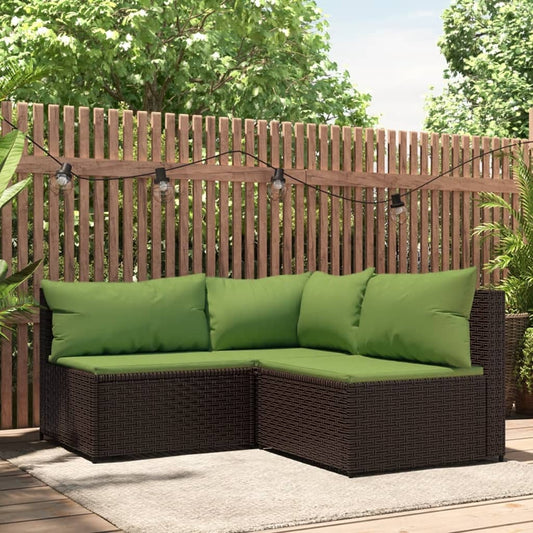 vidaXL Set muebles de jardín 3 piezas y cojines ratán sintético marrón