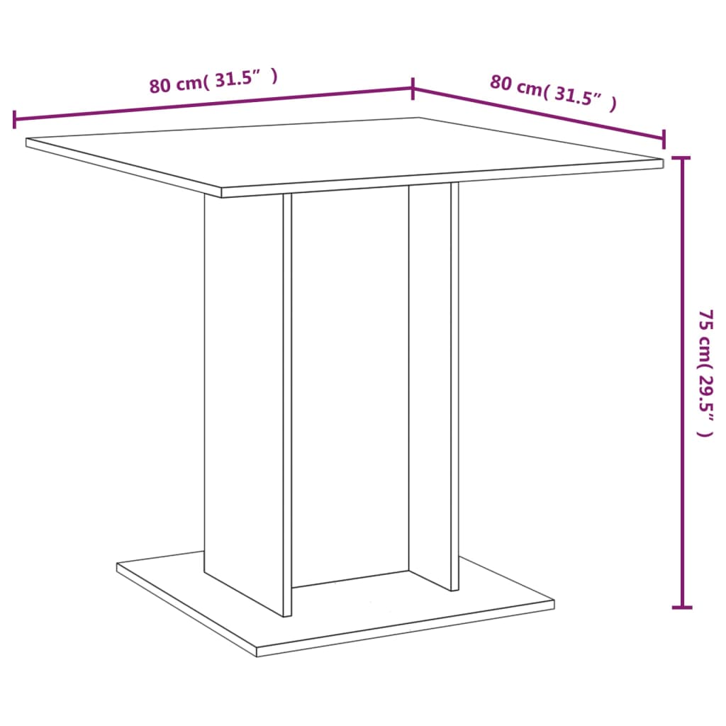 vidaXL Mesa de comedor madera contrachapada gris Sonoma 80x80x75 cm