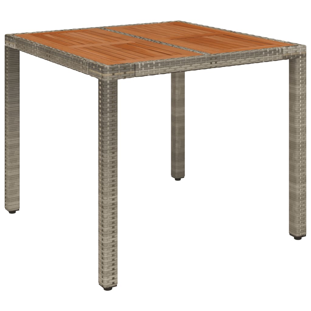 vidaXL Mesa de jardín superficie de madera ratán PE gris 90x90x75 cm