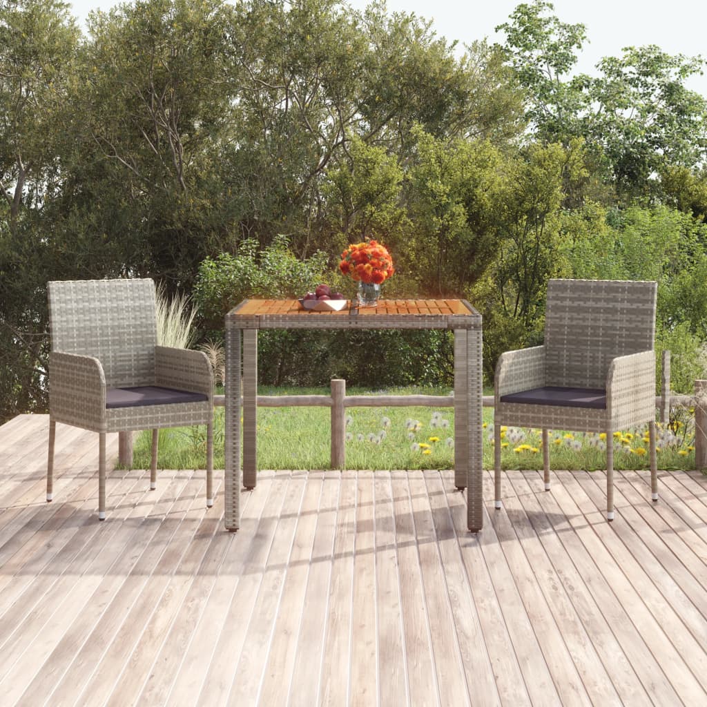 vidaXL Mesa de jardín superficie de madera ratán PE gris 90x90x75 cm