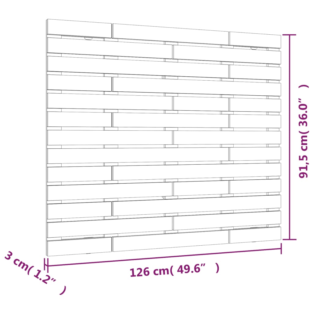 vidaXL Cabecero cama de pared madera maciza pino negro 126x3x91,5 cm