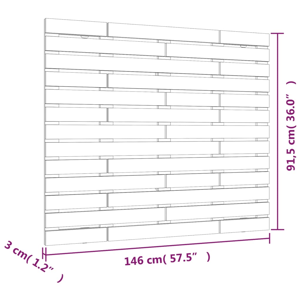 vidaXL Cabecero cama pared madera maciza pino marrón miel 146x3x91,5cm