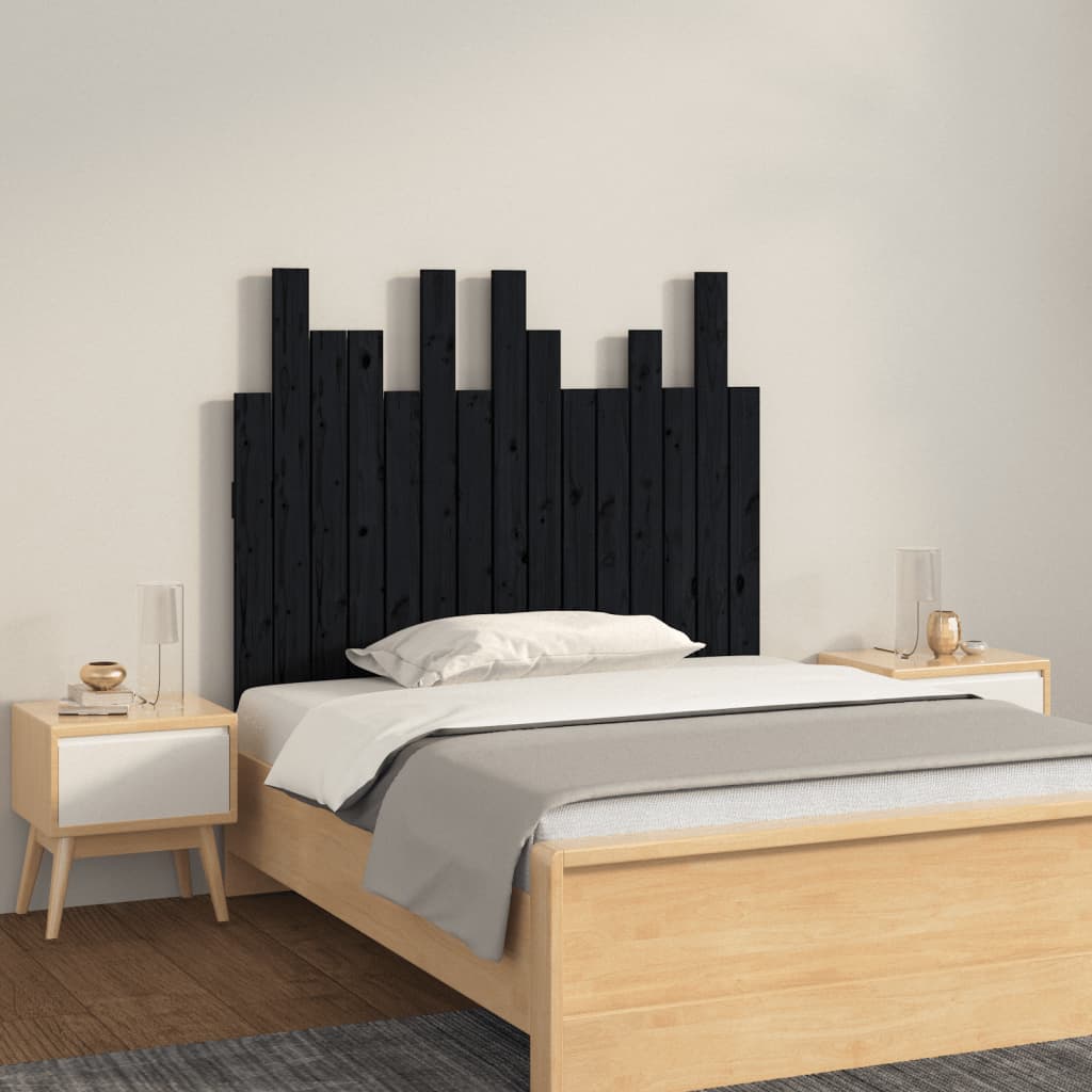 vidaXL Cabecero de cama de pared madera maciza pino negro 95,5x3x80 cm