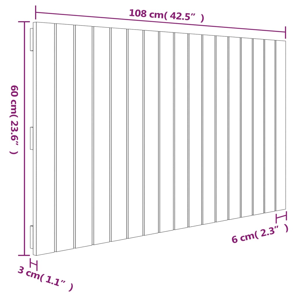 vidaXL Cabecero cama pared madera maciza pino marrón miel 108x3x60 cm