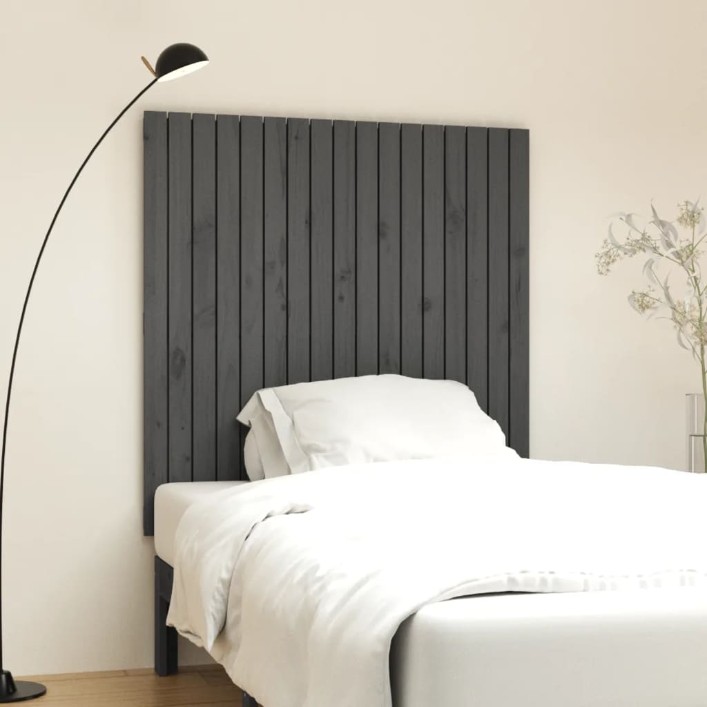 vidaXL Cabecero de cama de pared madera maciza pino gris 108x3x110 cm