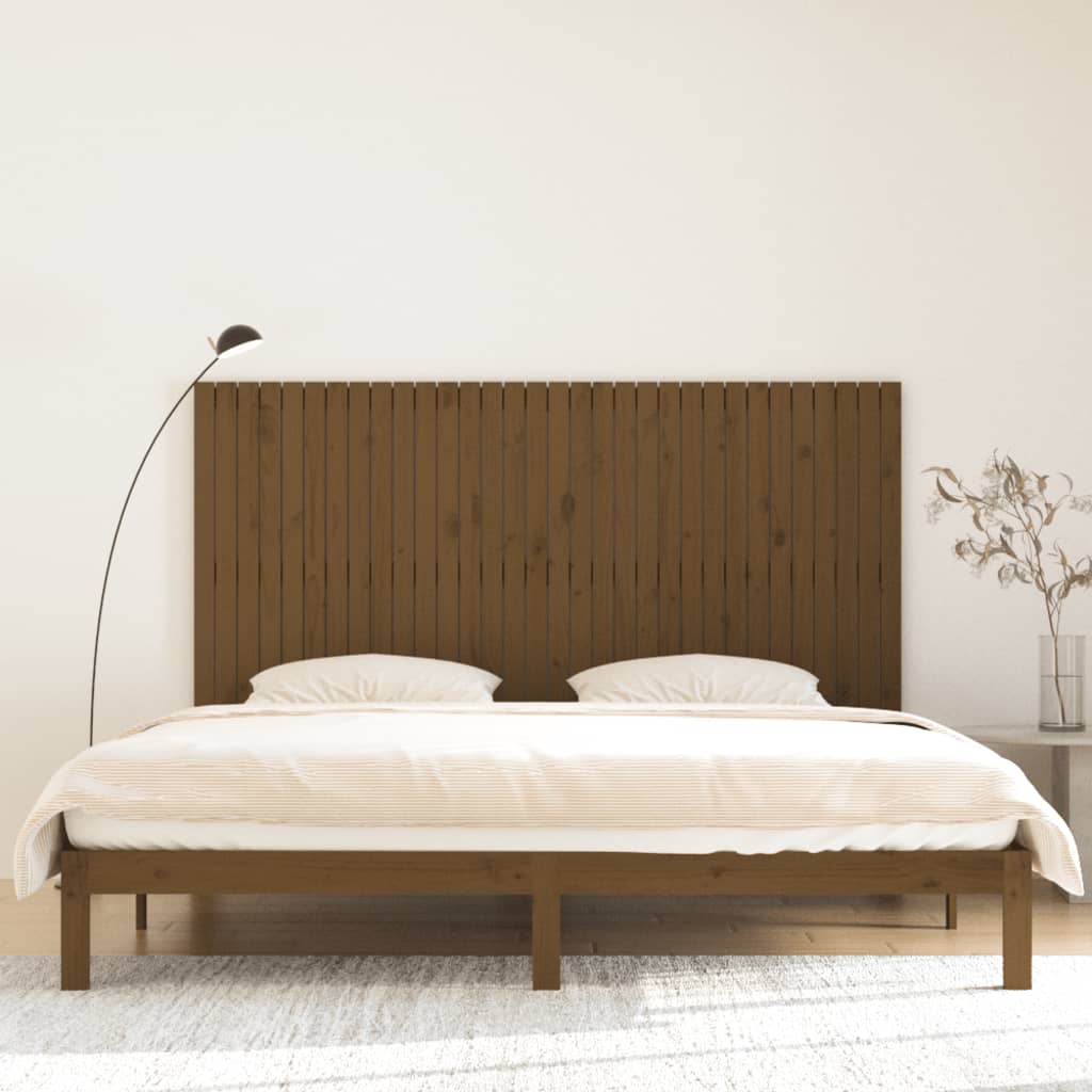 vidaXL Cabecero cama pared madera maciza pino marrón miel 204x3x110 cm