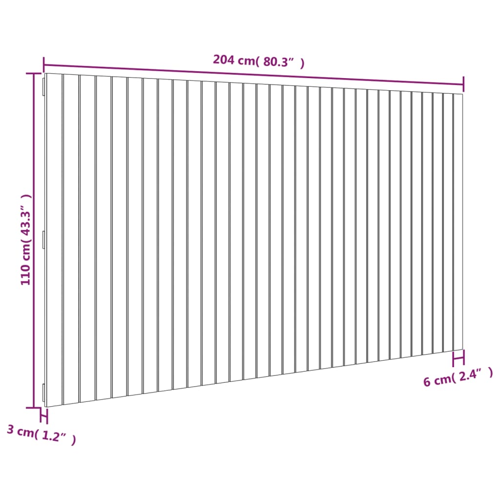 vidaXL Cabecero cama pared madera maciza pino marrón miel 204x3x110 cm