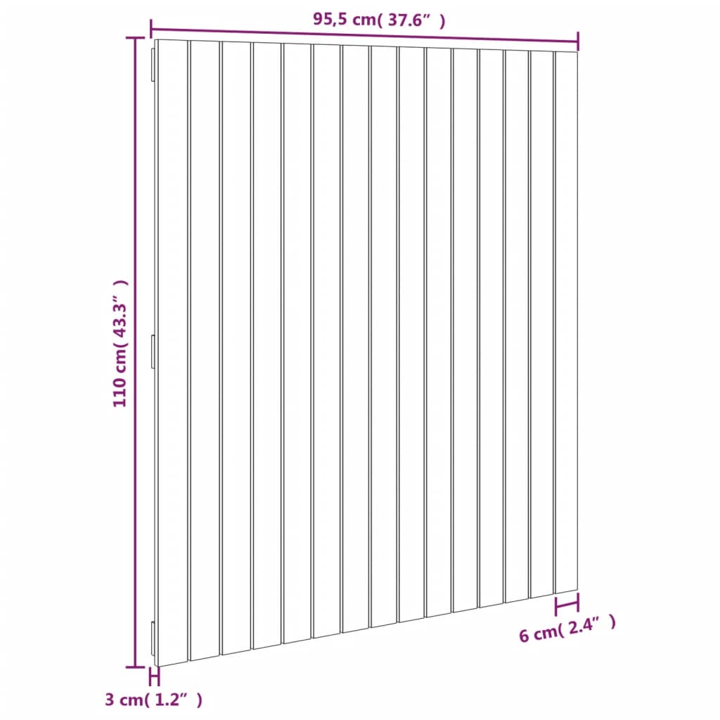 vidaXL Cabecero de cama de pared madera maciza de pino 95,5x3x110 cm