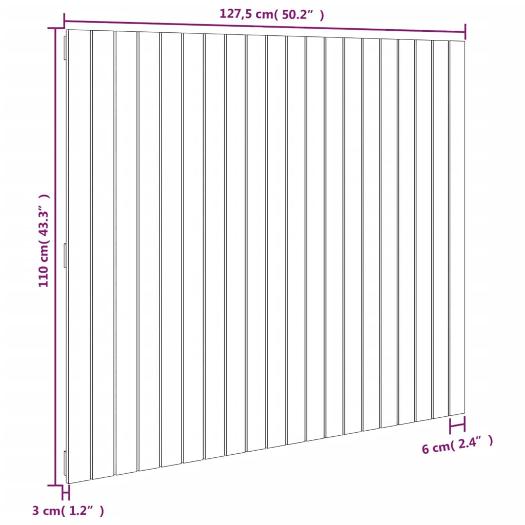 vidaXL Cabecero de cama de pared madera maciza de pino 127,5x3x110 cm