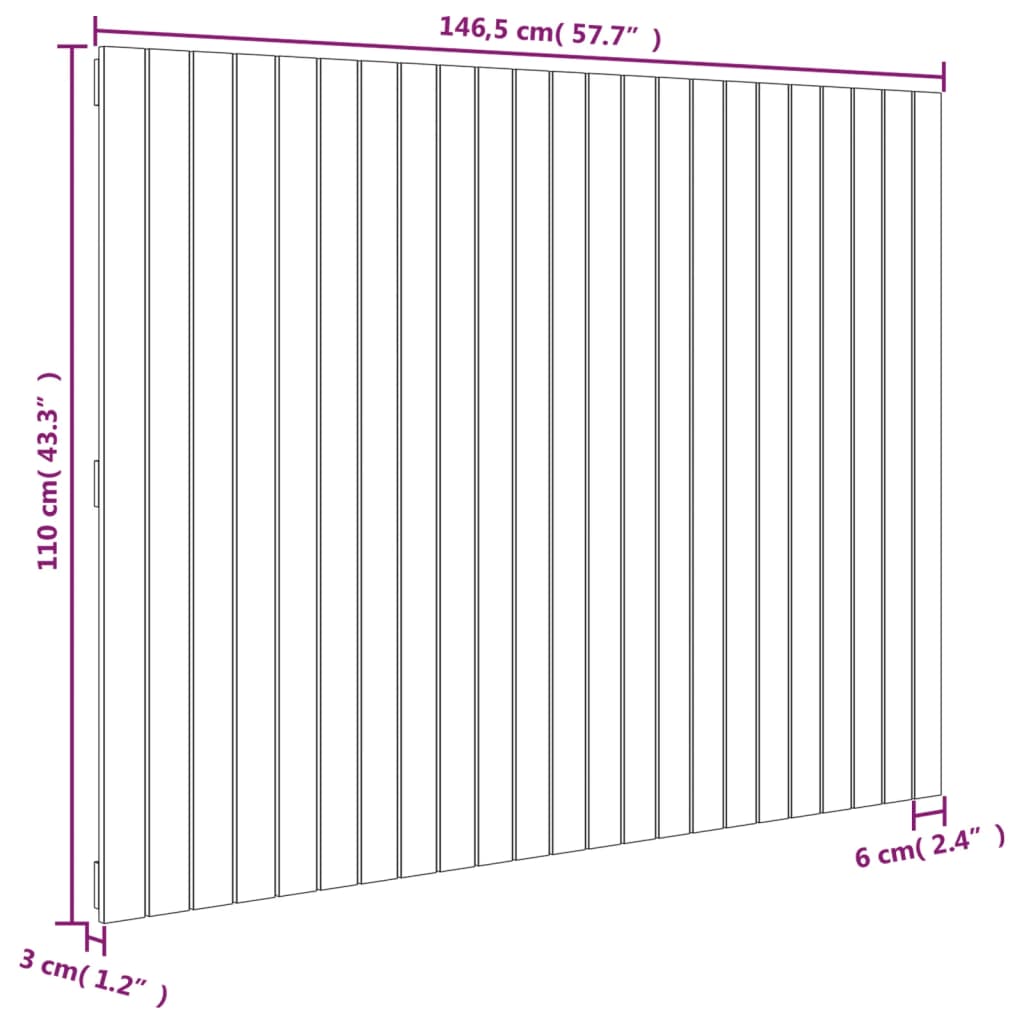 vidaXL Cabecero cama de pared madera maciza pino blanco 146,5x3x110 cm