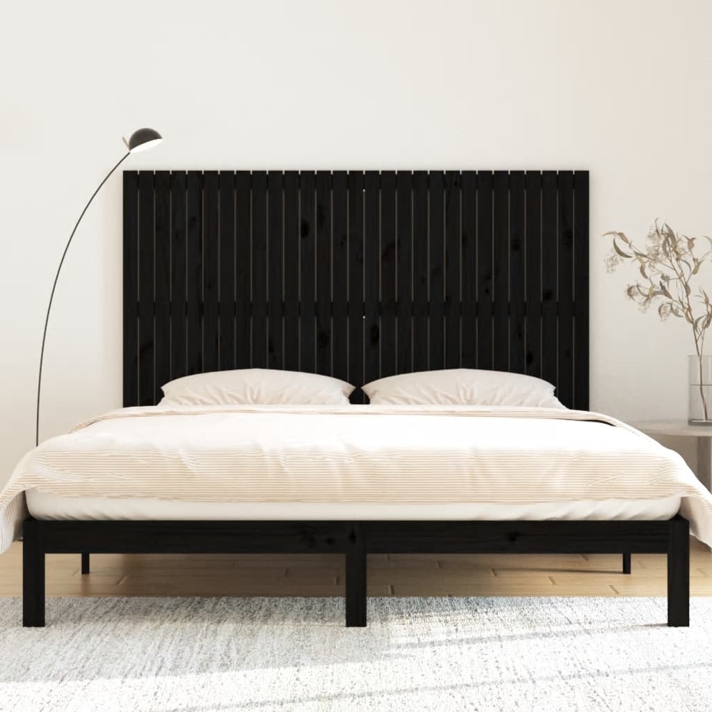 vidaXL Cabecero de cama pared madera maciza pino negro 185x3x110 cm