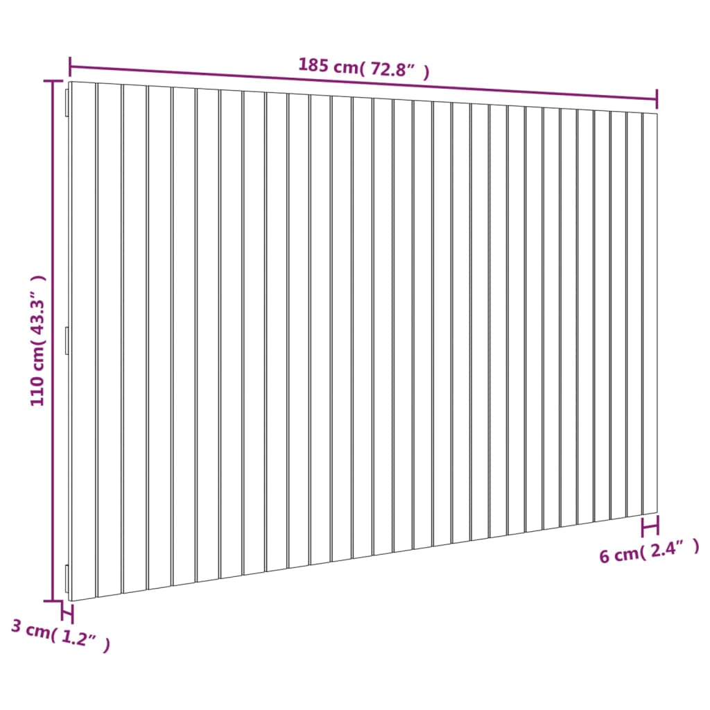 vidaXL Cabecero de cama pared madera maciza pino negro 185x3x110 cm