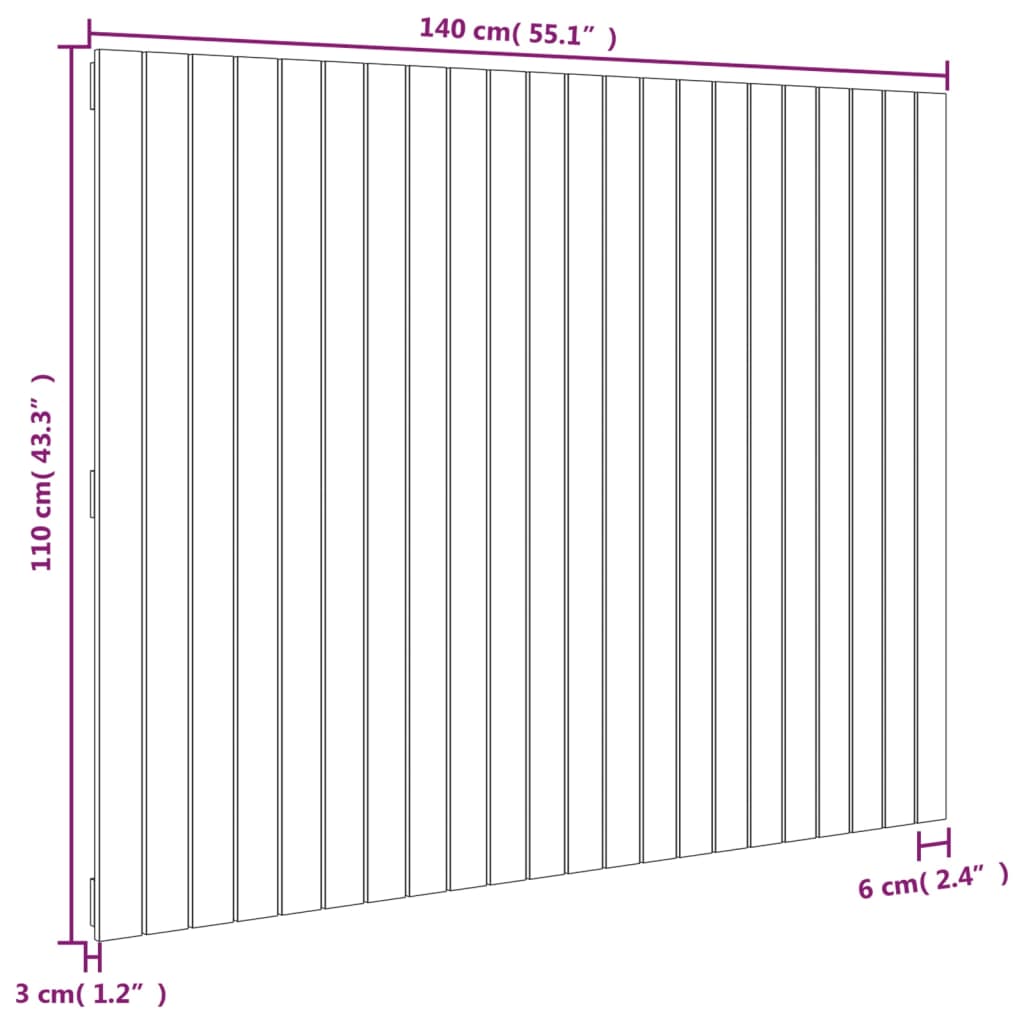 vidaXL Cabecero cama pared madera maciza pino marrón miel 140x3x110 cm