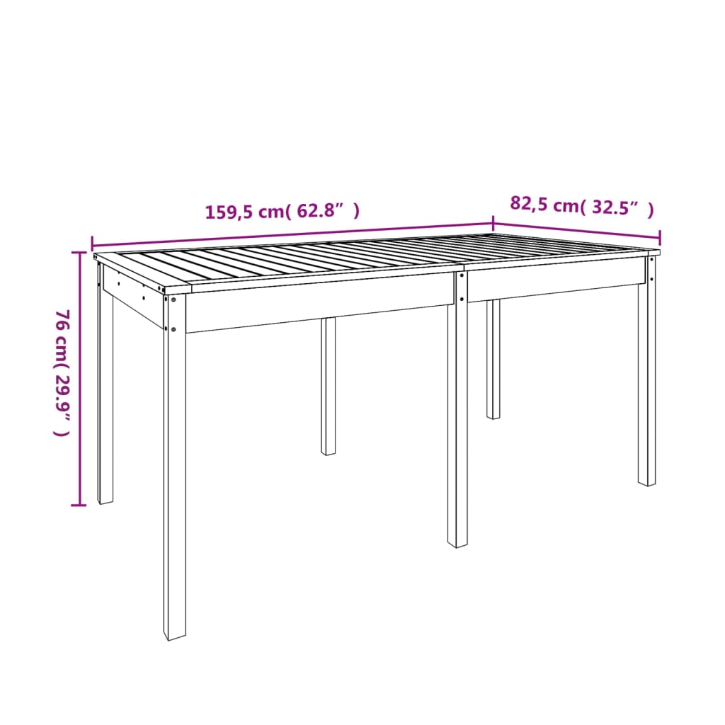 vidaXL Mesa de jardín madera maciza pino blanco 159,5x82,5x76 cm