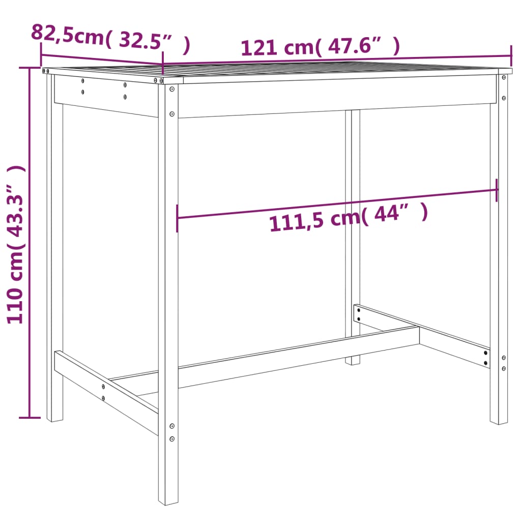 vidaXL Mesa de jardín madera maciza de pino 121x82,5x110 cm