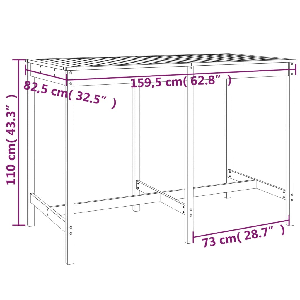 vidaXL Mesa de jardín madera maciza de pino 159,5x82,5x110 cmcm