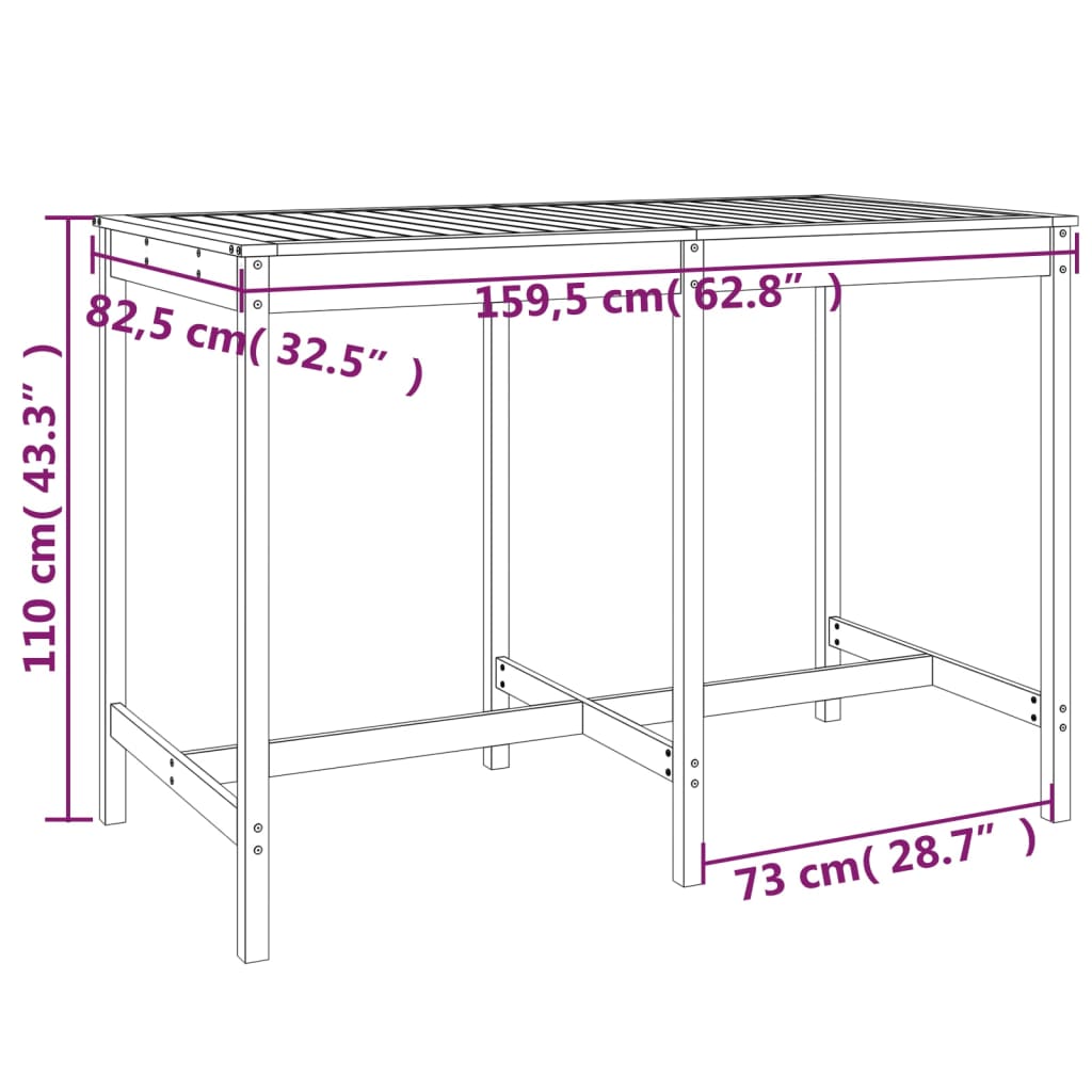 vidaXL Mesa de jardín madera maciza pino gris 159,5x82,5x110 cm