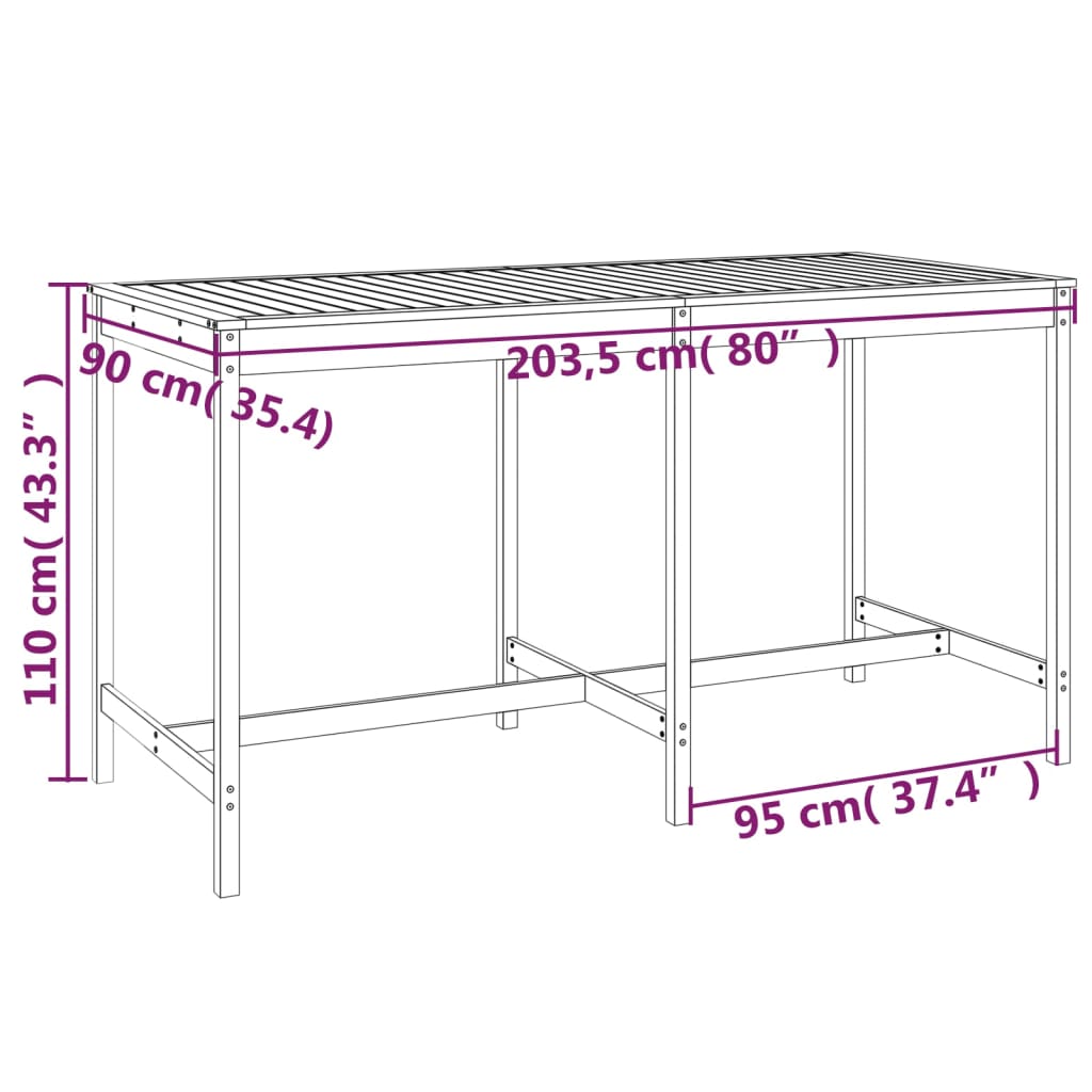 vidaXL Mesa de jardín madera maciza de pino gris 203,5x90x110 cm