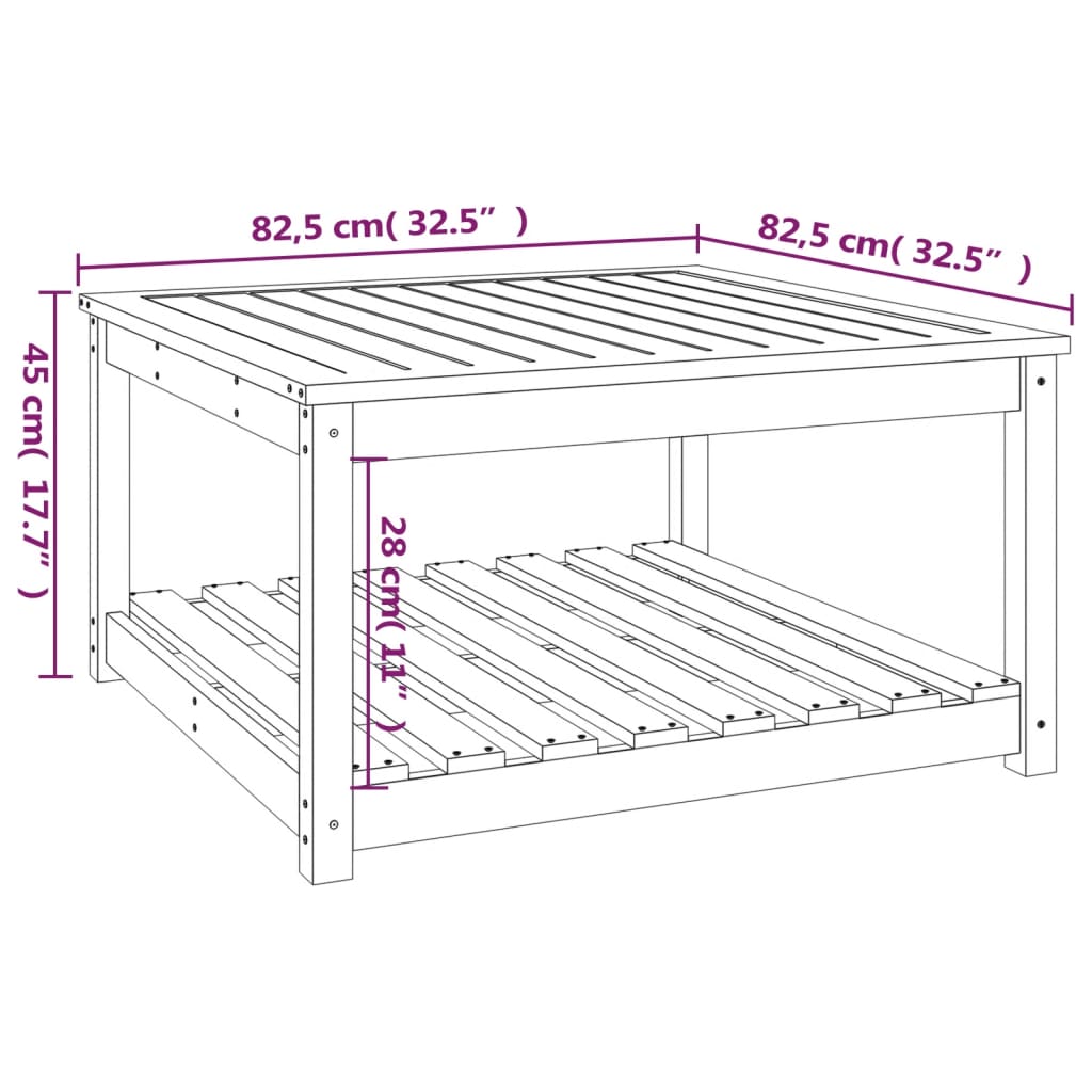 vidaXL Mesa de jardín madera maciza pino marrón miel 82,5x82,5x45 cm