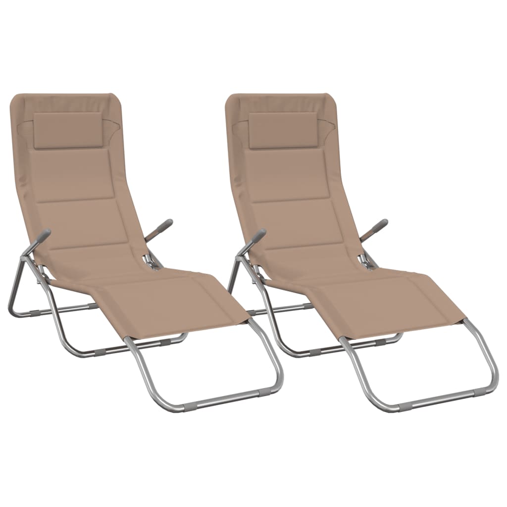 vidaXL Tumbona plegable 2 uds textilene acero con recubrimiento taupe