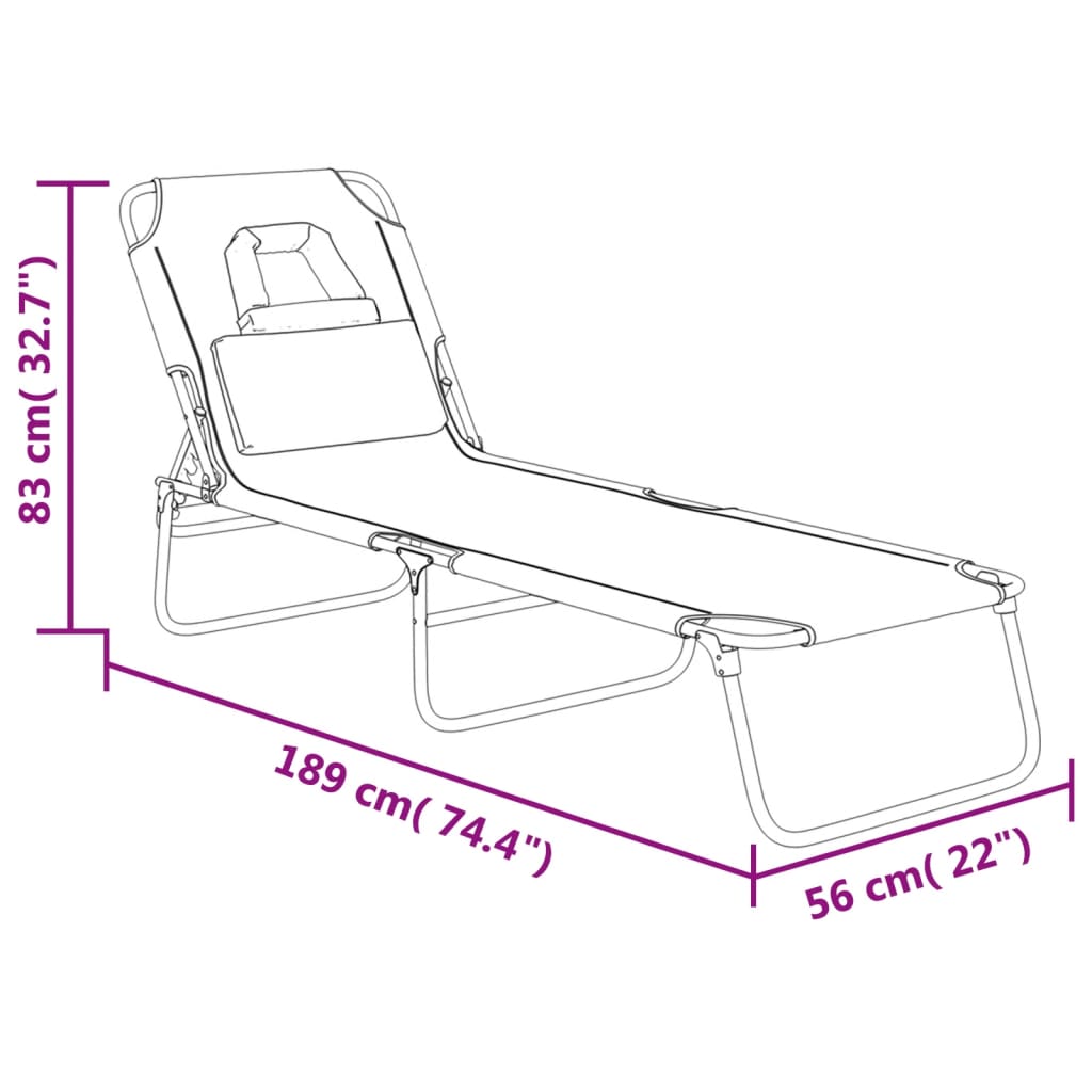 vidaXL Tumbona plegable acero recubrimiento en polvo tela Oxford negro