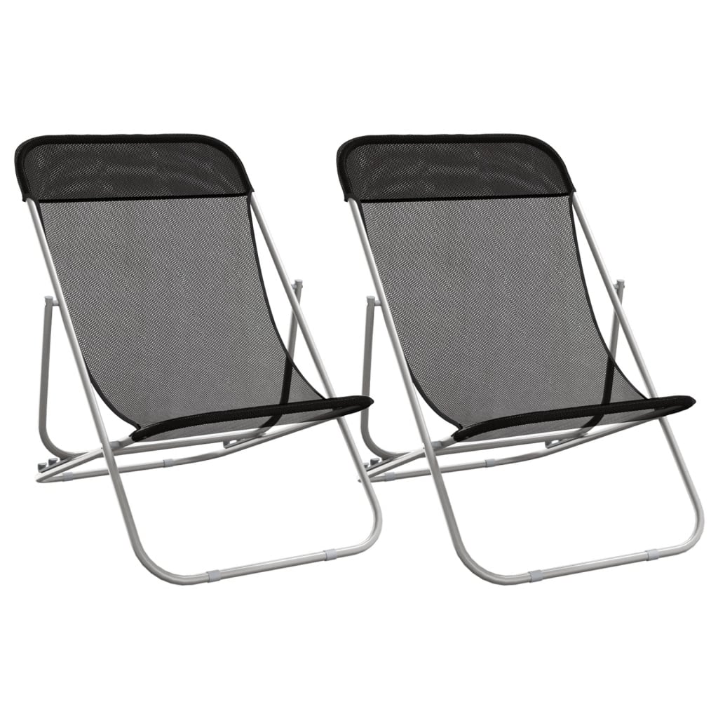 vidaXL Silla de playa plegable 2 uds acero recubierto textilene negro