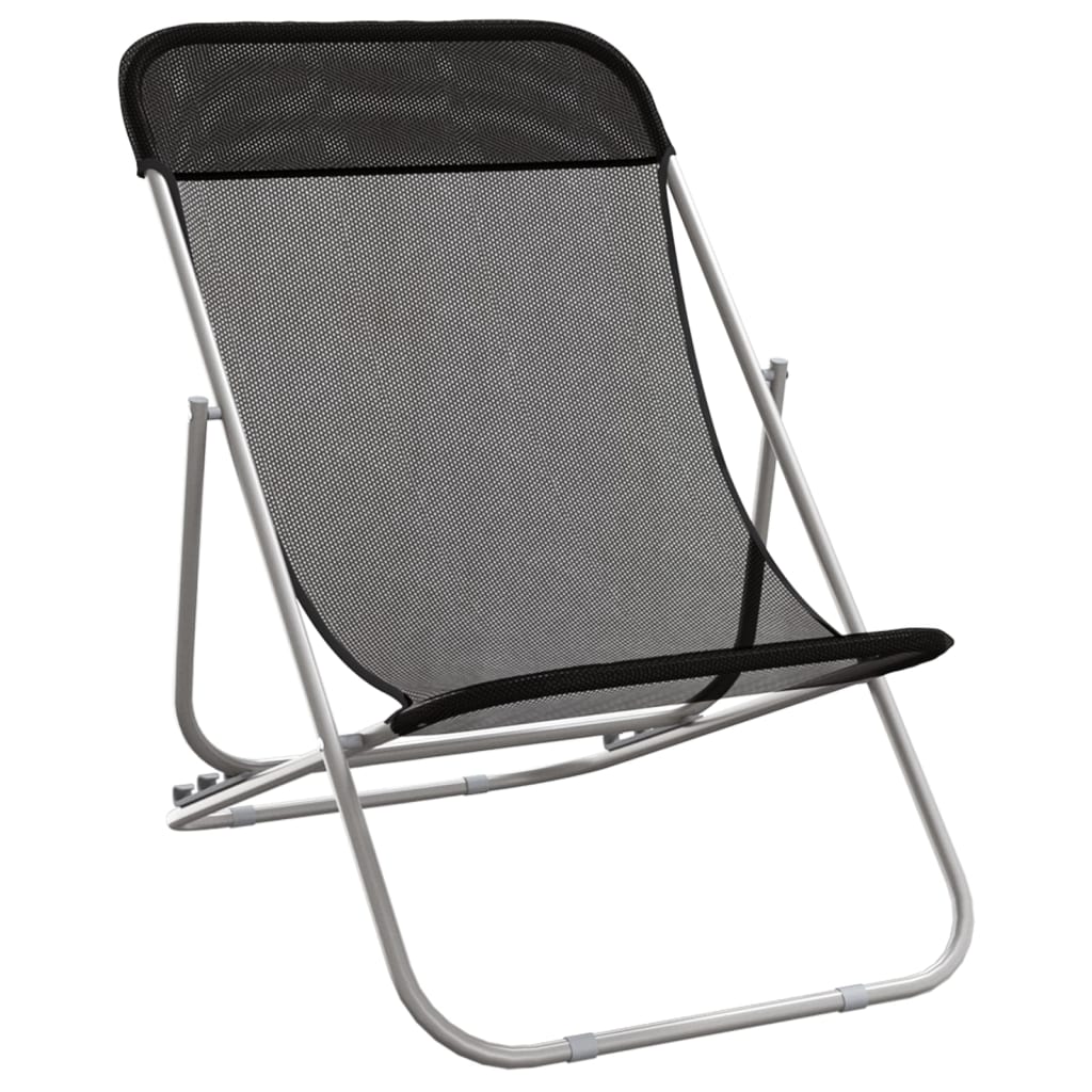 vidaXL Silla de playa plegable 2 uds acero recubierto textilene negro