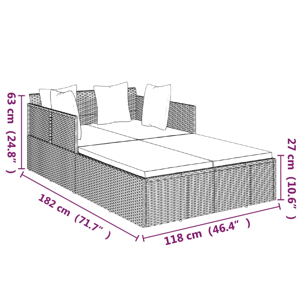 vidaXL Tumbona con cojines ratán sintético marrón 182x118x63 cm