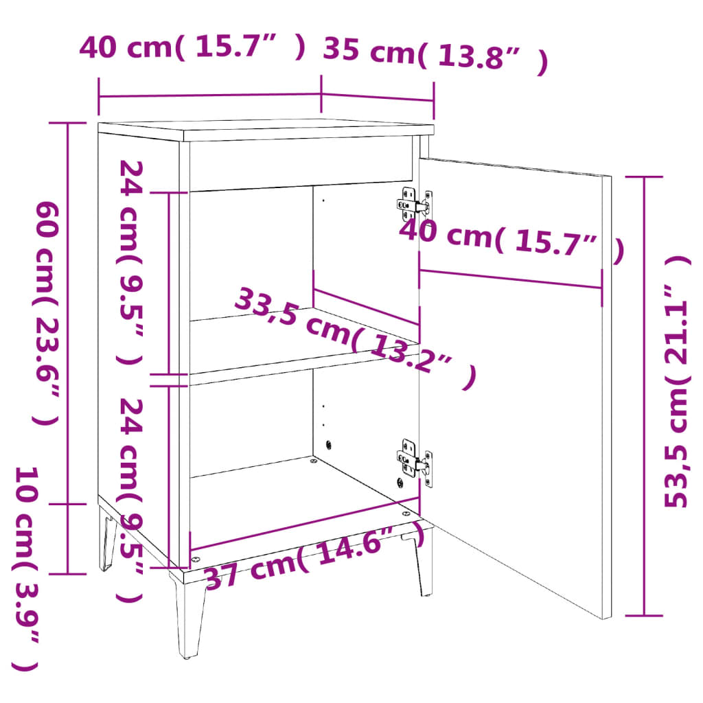 vidaXL Mesita de noche madera contrachapada blanco brillo 40x35x70 cm