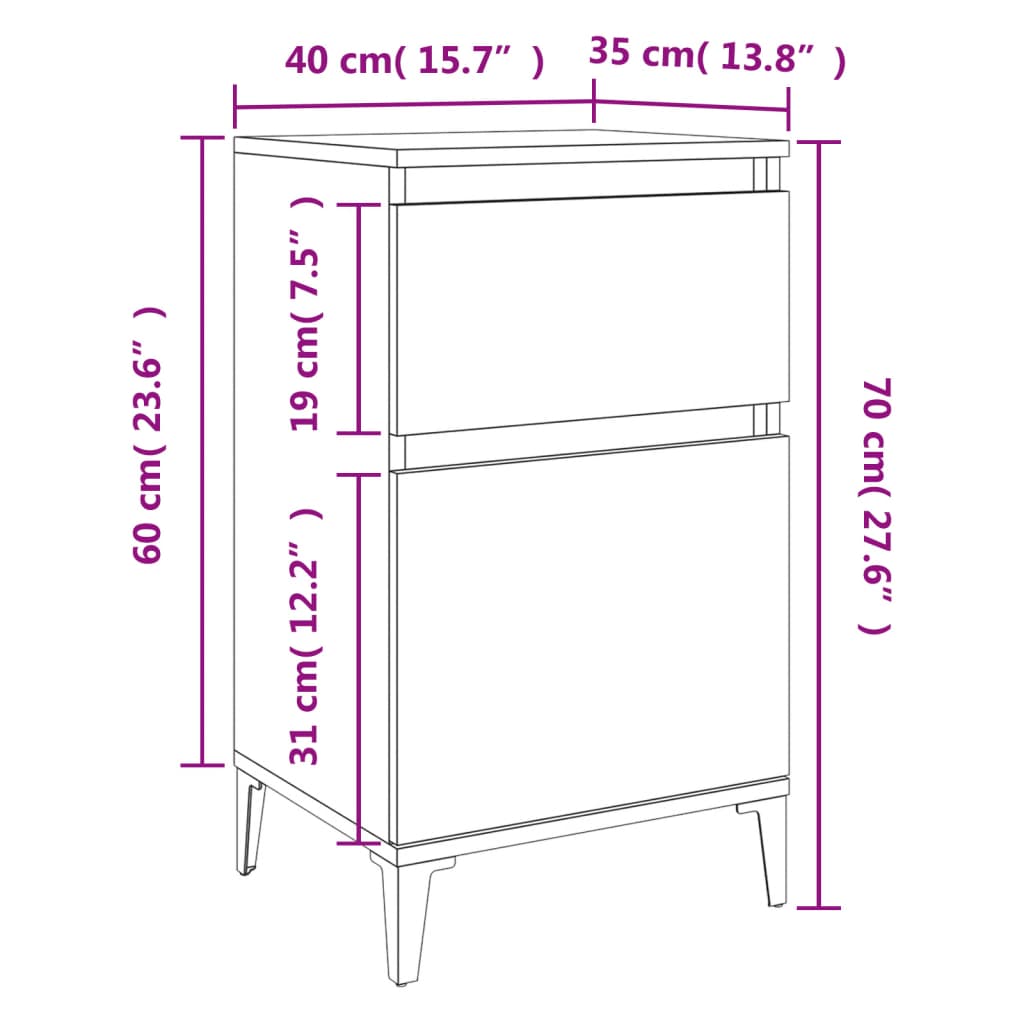 vidaXL Mesitas de noche 2 uds color roble sonoma 40x35x70 cm