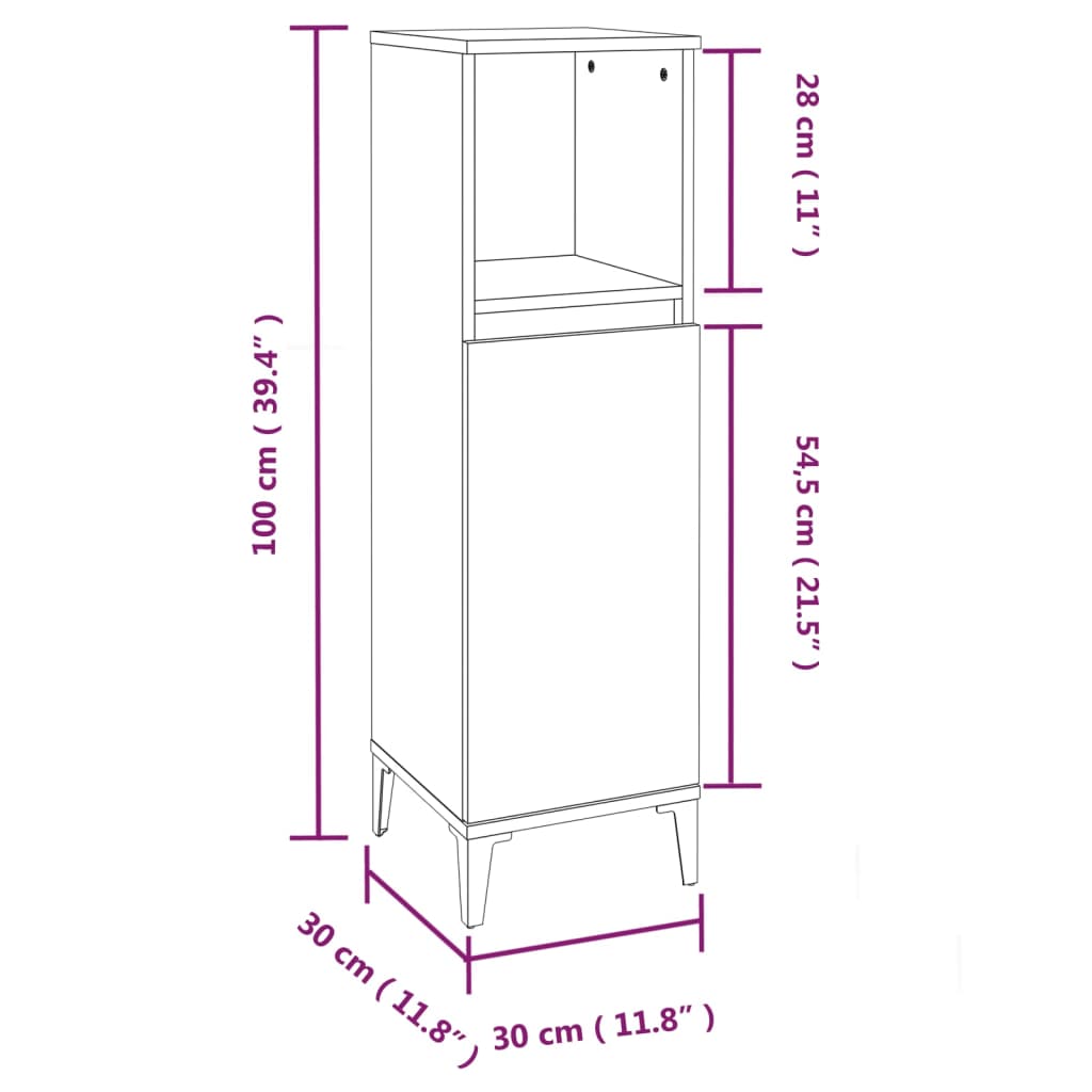 vidaXL Armario de baño madera contrachapada gris hormigón 30x30x100 cm