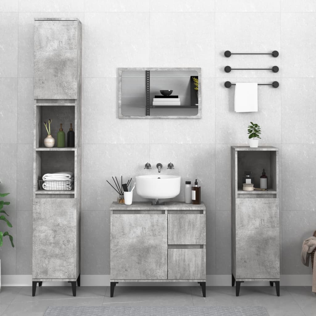 vidaXL Armario de baño madera contrachapada gris hormigón 30x30x100 cm